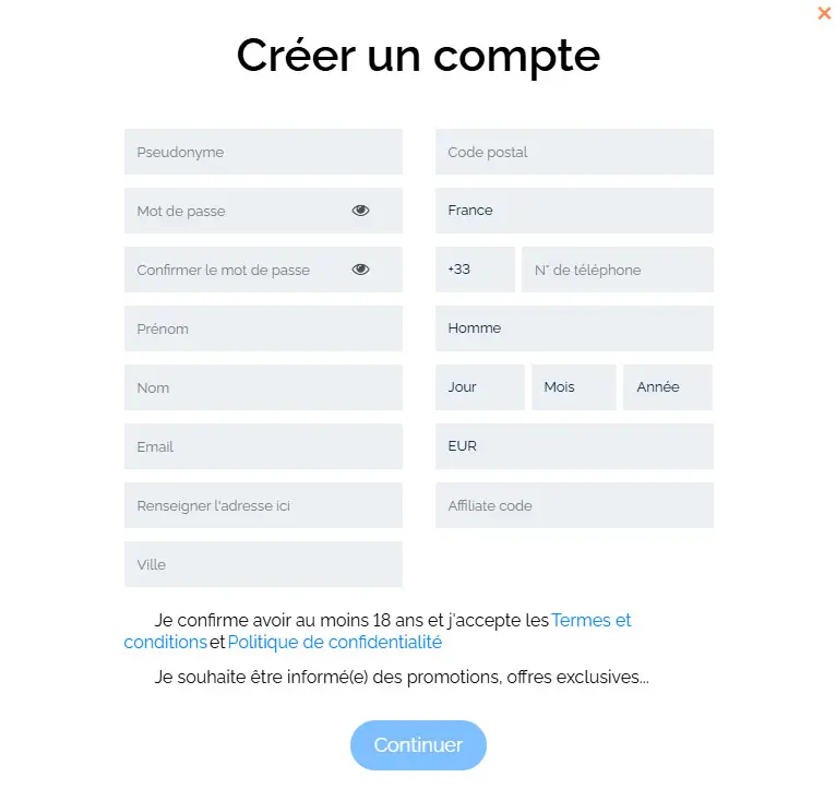 Proceso de registro BOOMERANG CASINO