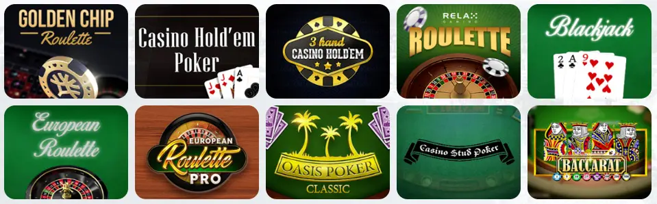 Juegos de mesa en BOOMERANG CASINO